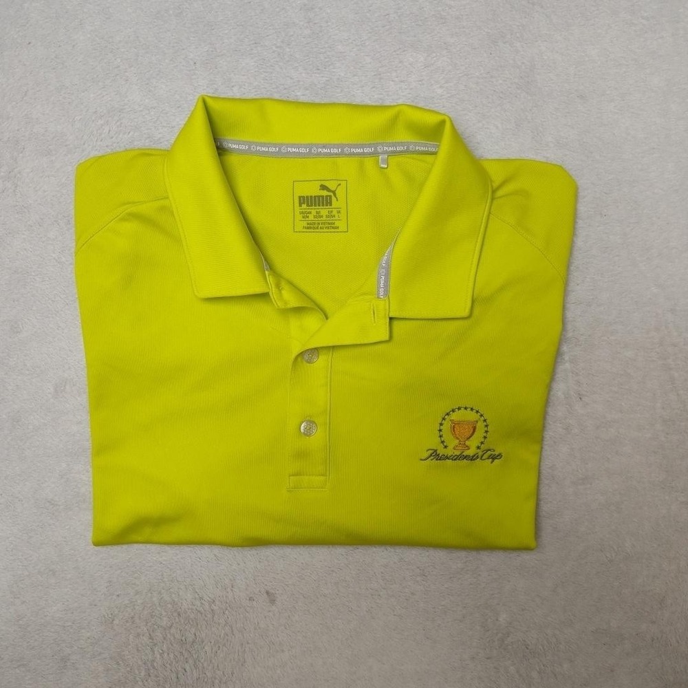 Puma Polo Shirt Mens M Yellow Presidents Cup Golf Performance Liberty National